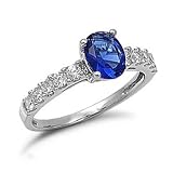 Sterling Silver Blue Sapphire CZ Engagement Ring