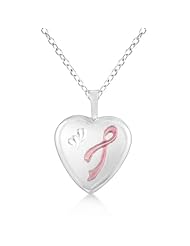 Breast Cancer Ribbon Design Heart Pendant Locket Sterling Silver