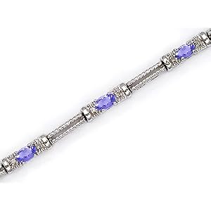 14kt White Gold Diamond and Oval Tanzanite Bracelet 2ct TW by