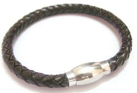 Unisex Dark Brown Genuine Leather Wristband with Stainless Steel Magnetic Fastener - Suitable for a wrist measuring between appx. 6.2