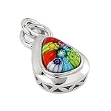 925 Sterling Silver Murano Millefiori Drop Pendant