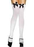 WHITE HOLD UP STOCKINGS WITH BLACK SATIN BOWS