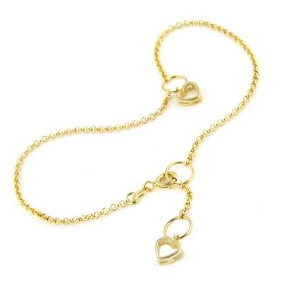 14K Gold Adjustable Anklet with Heart Stations