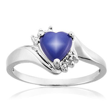Created Blue Star Sapphire and Diamond Ring