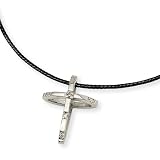 Mens Stainless Steel Dimensional Cross Necklace with Cubic Zirconia