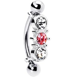 Silver 925 Top Down Pink Austrian Crystal Eyebrow Ring