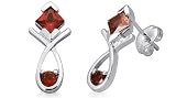 Princess & Round Garnet Earrings Sterling Silver