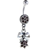 Antique Silver FLOWERING BOW Ruby Red GEM Dangle Belly Ring
