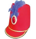 Majorette/Toy Soldier Hat (felt, with jewel & feather) - Red