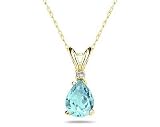 7X5mm Pear Aquamarine and Diamond Stud Pendant in 14K Yellow Gold
