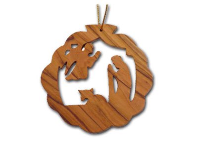 Olive Wood Good Shepherd Ornament (3"H)