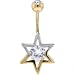 Jewelry : Solid 14KT Yellow White Gold Mixed CZ HOLLOW STAR Belly Ring
