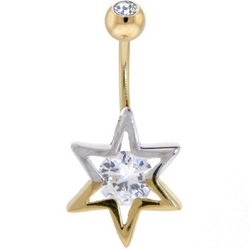 Childrens Toyshop  Jewelry : Solid 14KT Yellow White Gold Mixed CZ HOLLOW STAR Belly Ring