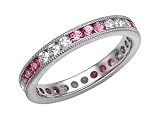 1.15 cts Genuine Pink Sapphire Eternity Band With Millgrain - Platinum, 18kt White or Yellow Gold