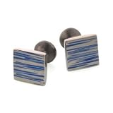 Handmade titanium square shaped cufflinks with blued titanium accents