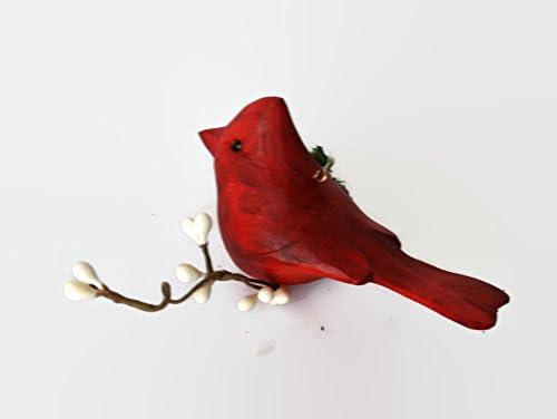 Cardinal Window Hanging, Christmas Tree Ornament, Bird Art Wood Carving