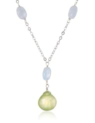 Sterling Silver Linked Aquamarine and Prehnite Necklace, 17"