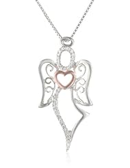 Two-Tone Sterling Silver and Rose Gold Over Sterling Silver Angel with Heart Pendant Necklace, 18"