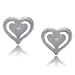 Double Heart Sterling Silver Earring Studs w/ Diamonds