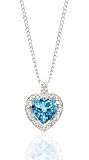 BEAUTIFUL 2.45 TCW GENUINE BLUE TOPAZ & DIAMOND 14K HEART PENDANT