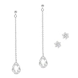 Sterling Silver Clear Cubic Zirconia Briolette Linear Drop and Matching Stud Earring Set