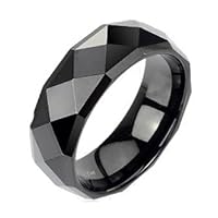 Black Tungsten Carbide Faceted Ring For Men