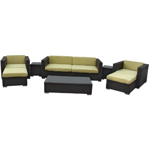Lexington Modern Venice 8-Piece Outdoor Rattan, Espresso with Peridot Cushions