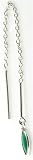 Sterling Silver Threader Earrings w/ Natural Green Onyx Stone total length 3 7/16 Long