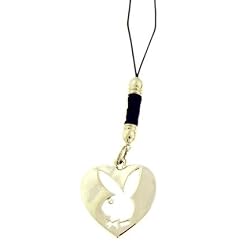 Licensed Playboy Cellphone Charm with Black Braided Baton Holding Silver Heart with Bunny Cutout