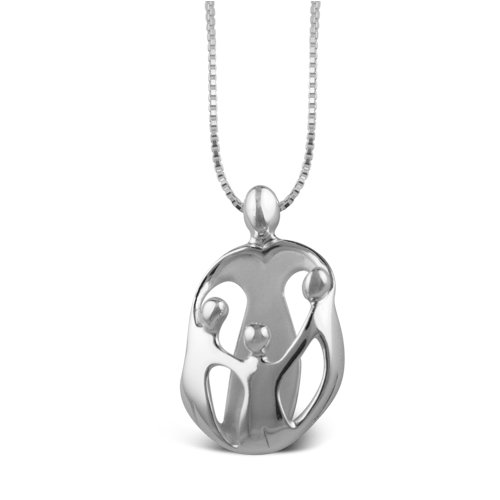 Loving Family® Large Sterling Silver Pendant with Extender – Mother and 3 Children