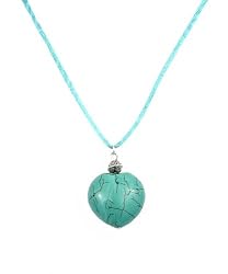 Necklace - N4 - Turquoise Semi Precious Gemstone on Aqua Silky Satin Cord ~ Heart Shape