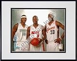 Carmelo Anthony, Dwyane Wade and LeBron James 2005 NBA All Star Game Double Matted 8 X 10 Photograph in Black Anodized Aluminum Frame