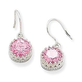 Round Pink Cz with Crown Edge Earrings On French Wire (Free Shipping)