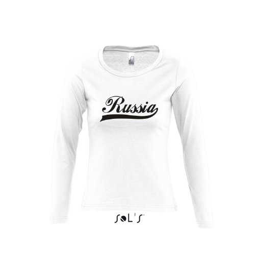 Russland Oldschool Russia LÄNDERSHIRT EM / WM FAN Trikot – Damen Langarm Longsleeve T-Shirt S-XL , White – schwarz , M
