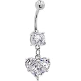 Clear Scintillating Heart Cubic Zirconia Belly Ring