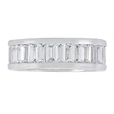 Platinum Overlay Sterling Silver Cubic Zirconia Emerald-Cut Eternity Ring , Size 7
