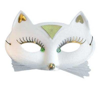 Childrens Toyshop  Third Party New : Masquerade Eyemask - Small Cat (felt, gold lashes/nose) - White