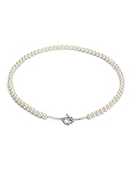 Sterling Silver 5-6mm White Freshwater Pearl Necklace 16" Length. Secured with Heart Shape Toggle Clasp.