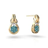 14K Yellow Gold Genuine Round Blue Diamond Love Knot Earrings