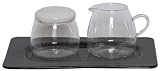 Black Layered Glass Plate with Glass Sugar and Creamer 11x7x3.5"H