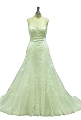 Strapless Corset   Waistline Crystal Lace Beaded Evening Dress/Wedding Dress  with a Chapel Train 