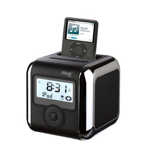 Childrens Toyshop  Electronics : Ozaki imini Radio Alarm Clock Ipod Speaker Black and Chrome
