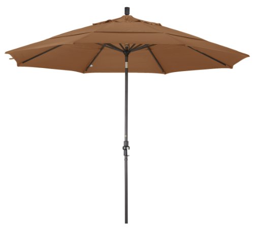 patio umbrella-California Umbrella GSCU118117-SA14-DWV 11-Feet Pacifica Fabric Aluminum Crank Lift Market Umbrella with Bronze Pole, Straw
