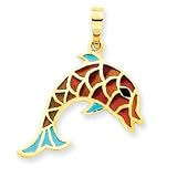 14k Enameled Aqua and Multicolor Dolphin Pendant