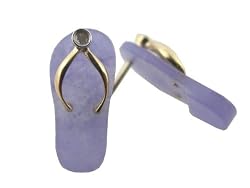 Lavender Jade Flip-Flop Single Diamond Strap Sandal Earrings, 14k Gold