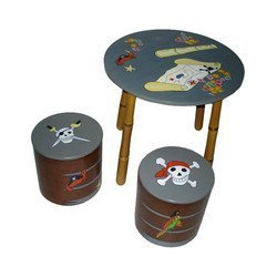 LC Creations Pirate's Life Handpainted Round Table with 2 Stools by LC Creations