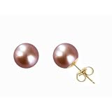 Natural Lavender 7.5-8mm 14k Gold Cultured Pearl Stud Earrings - by Dahlia Classic Jewelry Collection