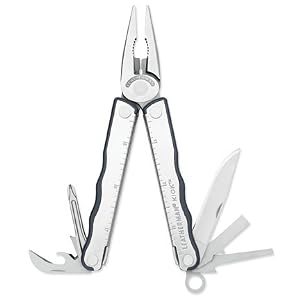 Silver Leatherman Kick Multi-Purpose Pocket Tool by Kick with Leather Sheath