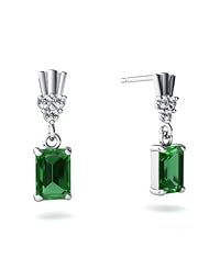 Created Emerald 14kt White Gold Dangle Drop Earrings