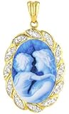 14kt Gold Frame Agate Cameo Mother Holding Child Pendant With Diamonds - 3/4x1/2